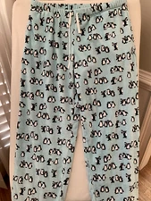 Sleep sense pajamas pants large l soft fleece warm cozy penguins blue pockets