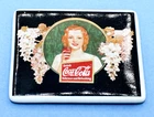 5618~Vtg 1988 COCA COLA Advertising Collectible Ceramic MAGNET Lady w/Flowers