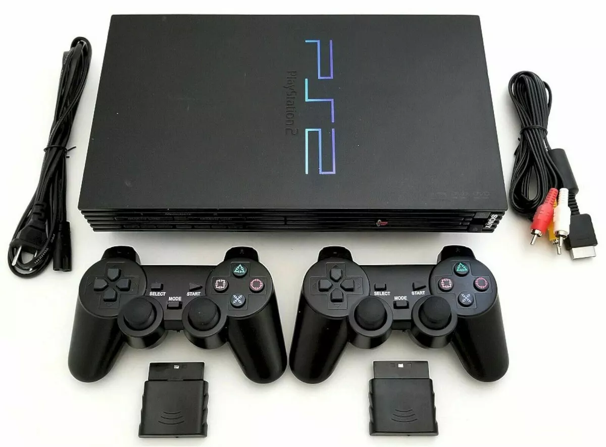 2 WIRELESS CONTROLLERS Sony PS2 Game System Gaming Console PLAYSTATION-2  Black 711719701309