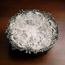 Footed Salver Corbell & Co Round Tray Silver Plated Vintage