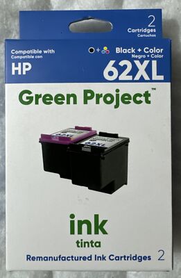 Green Project For HP 62XL Black & Color Ink Set F6U02BN - C2P05AN & C2P07AN