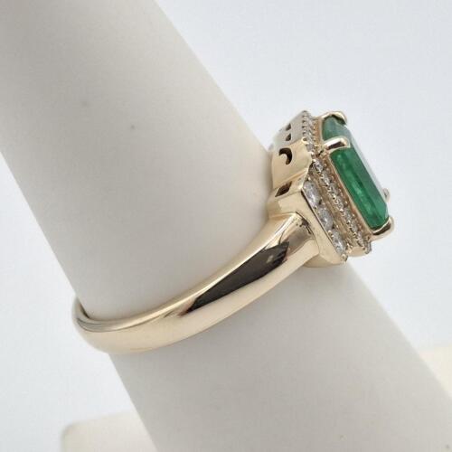 EFFY 14K Yellow Gold Emerald-Cut Emerald & Diamond Halo Cocktail Ring Size 7 - Picture 6 of 12