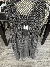 Patterson J Kincaid Silk V-Neck Patterned Dress Size S Black