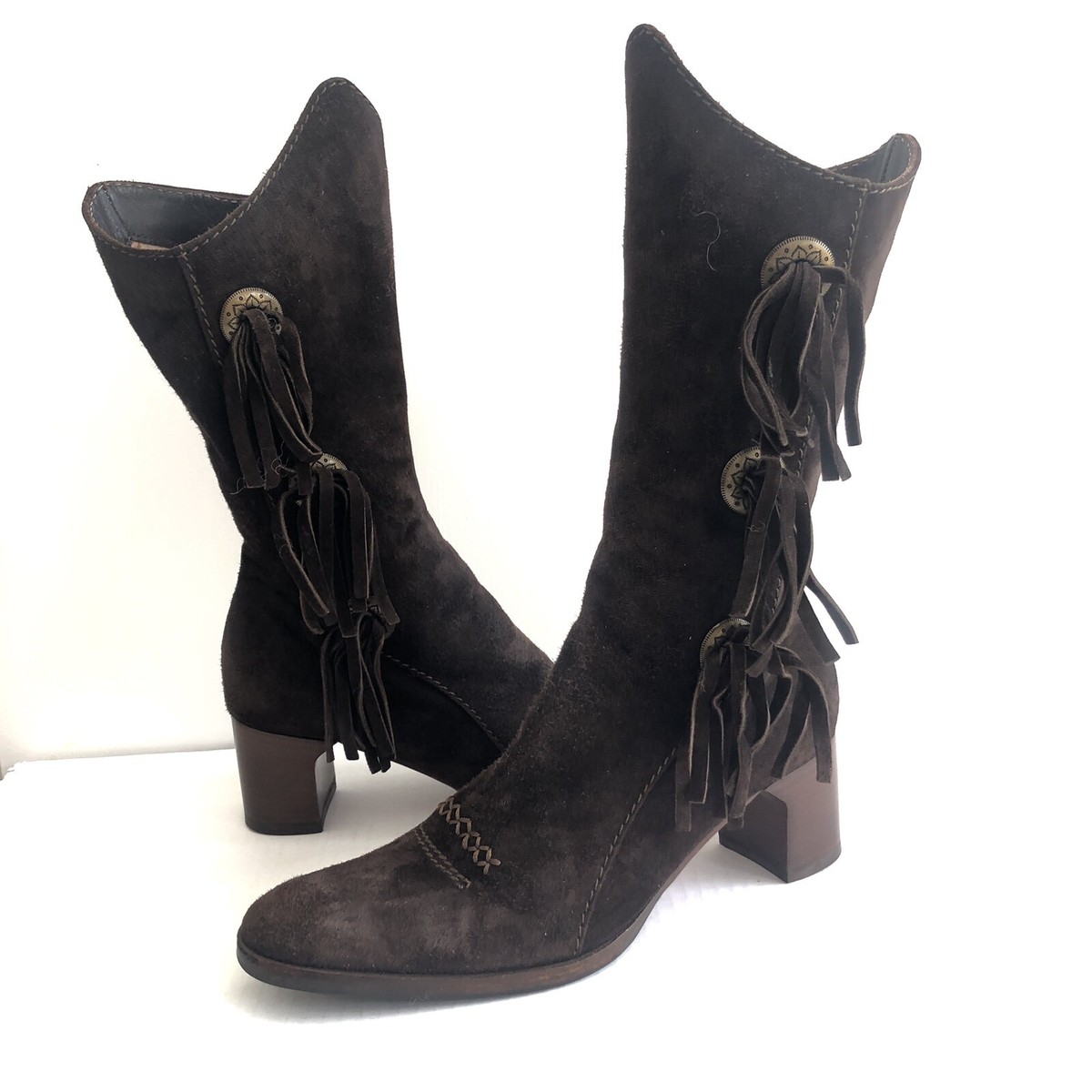 Jean Michel Cazabat Boots 37.5 Suede Italy Fringe Zip 2.25  display picture 3