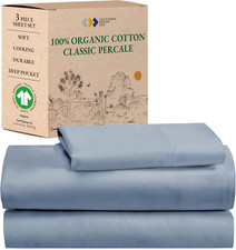 Organic Cotton Twin XL Sheets - Soft, Crisp, Cooling, Deep Pockets, Blue Hydrang