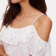 NWT Ann Taylor LOFT Ivory Metallic Gold Striped off the Shoulder cami top Medium