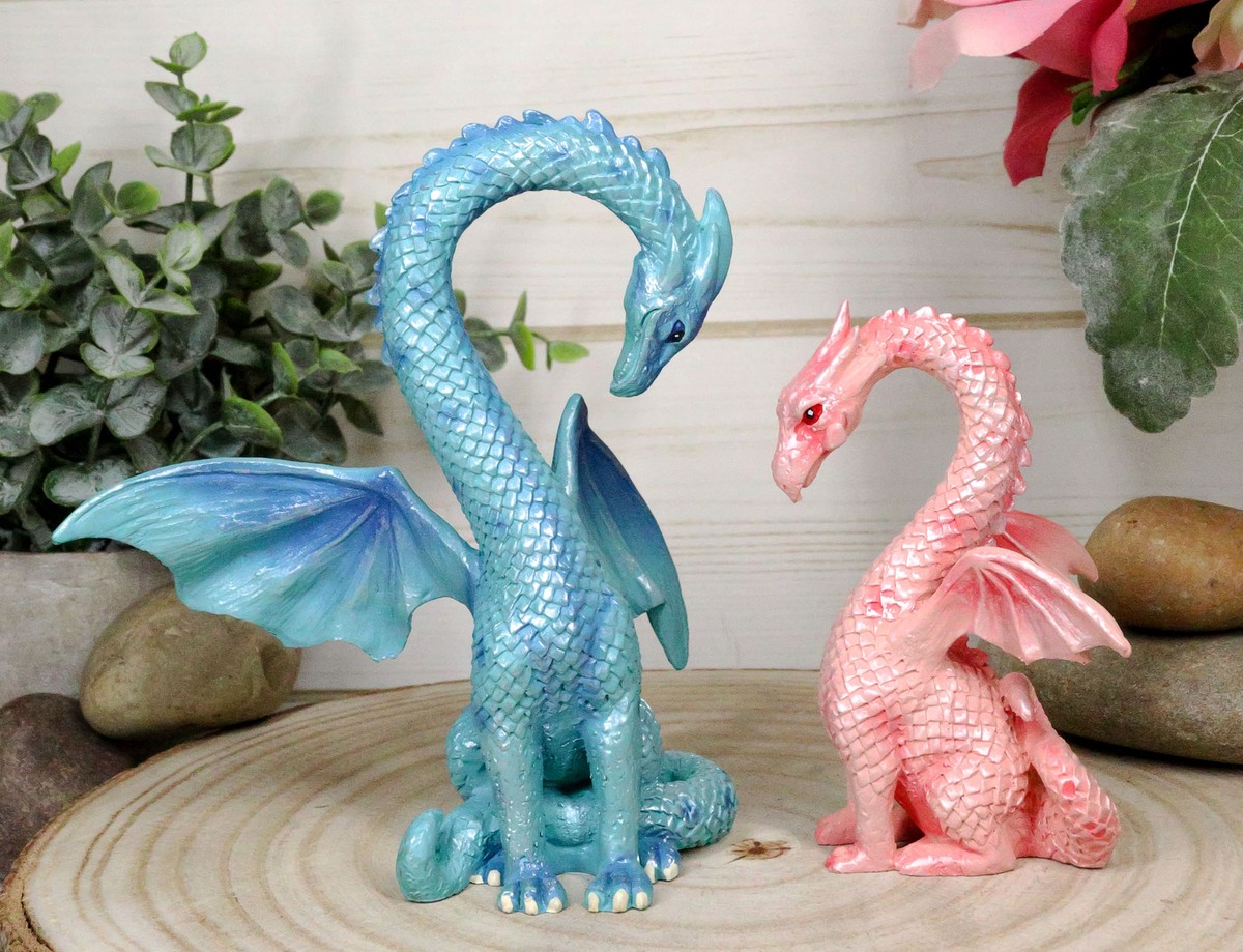 Ebros Valentines Cupid Love Dragon Couple Set of Two Blue and Pink