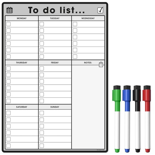 Magnetic To Do List Weekly Planner - Chores Housework Office - 4 Dry Erase Pens - Picture 2 of 71