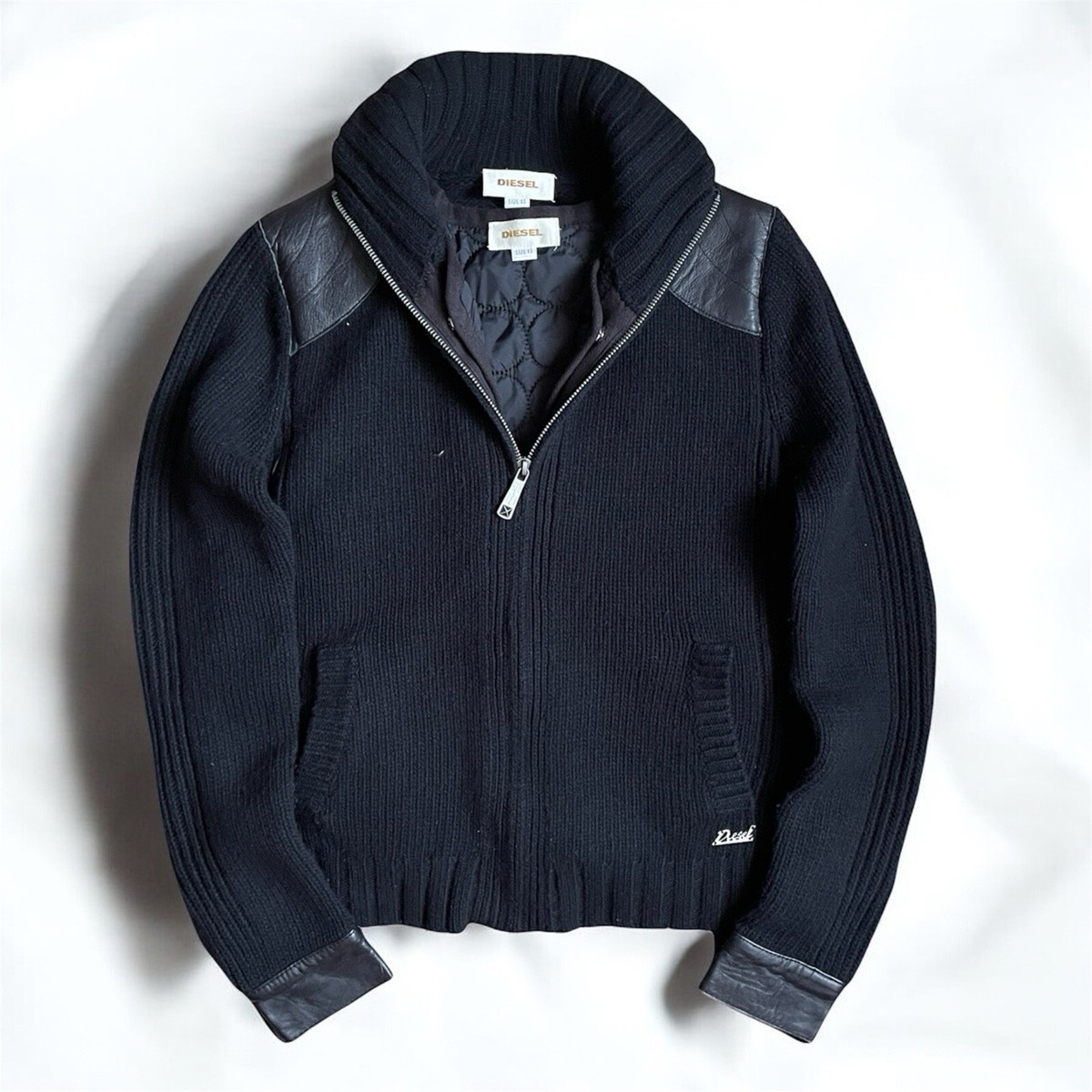 Diesel Sweater Womens XS Siz Black Chunky Cable Knit Wool Full Zip 