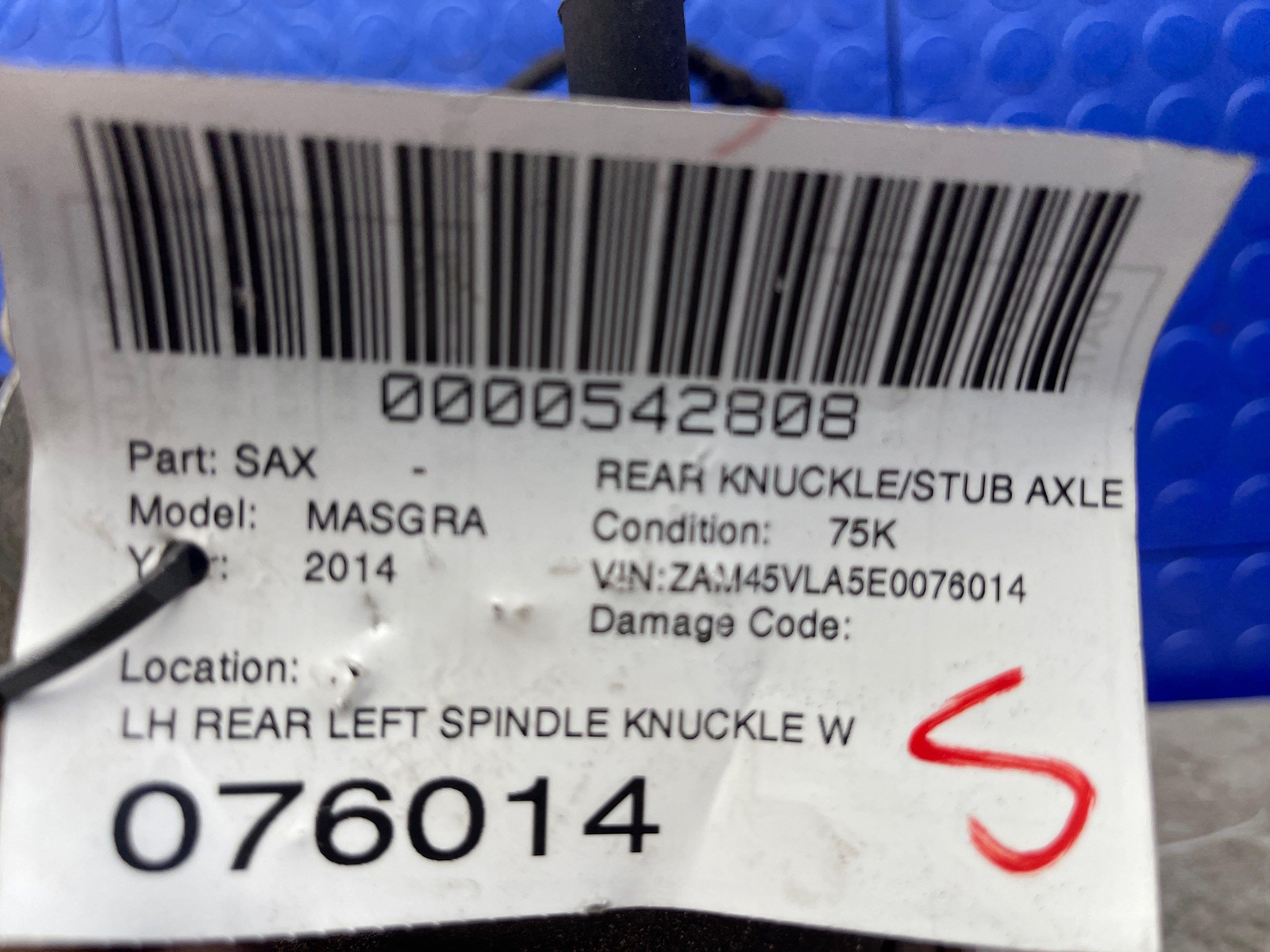2008-2019 MASERATI GRANTURISMO OEM REAR LEFT SPINDLE KNUCKLE WHEEL BEARING HUB