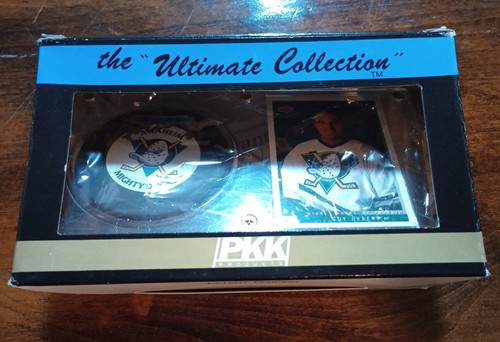 Signed Mighty Ducks Signed Guy Hebert Card And Puck With Case