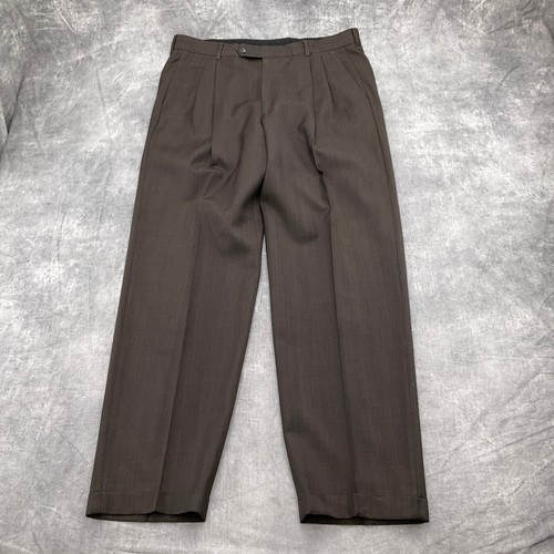 Pronto Uomo Firenze Suit Men 40 Brown Pleat Cuff Super 100 Wool Zignone Italy - Picture 16 of 23