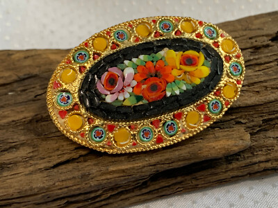 #ad Vtg Millefiori Brooch Fashion Jewelry Floral Micro Mosaic Pin $29.95