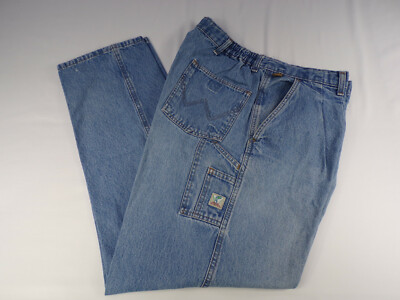 Wranglers Rugged Wear Jeans Mens 36 X 32 Tool Pockets Blue Stretch Waist  Cotton