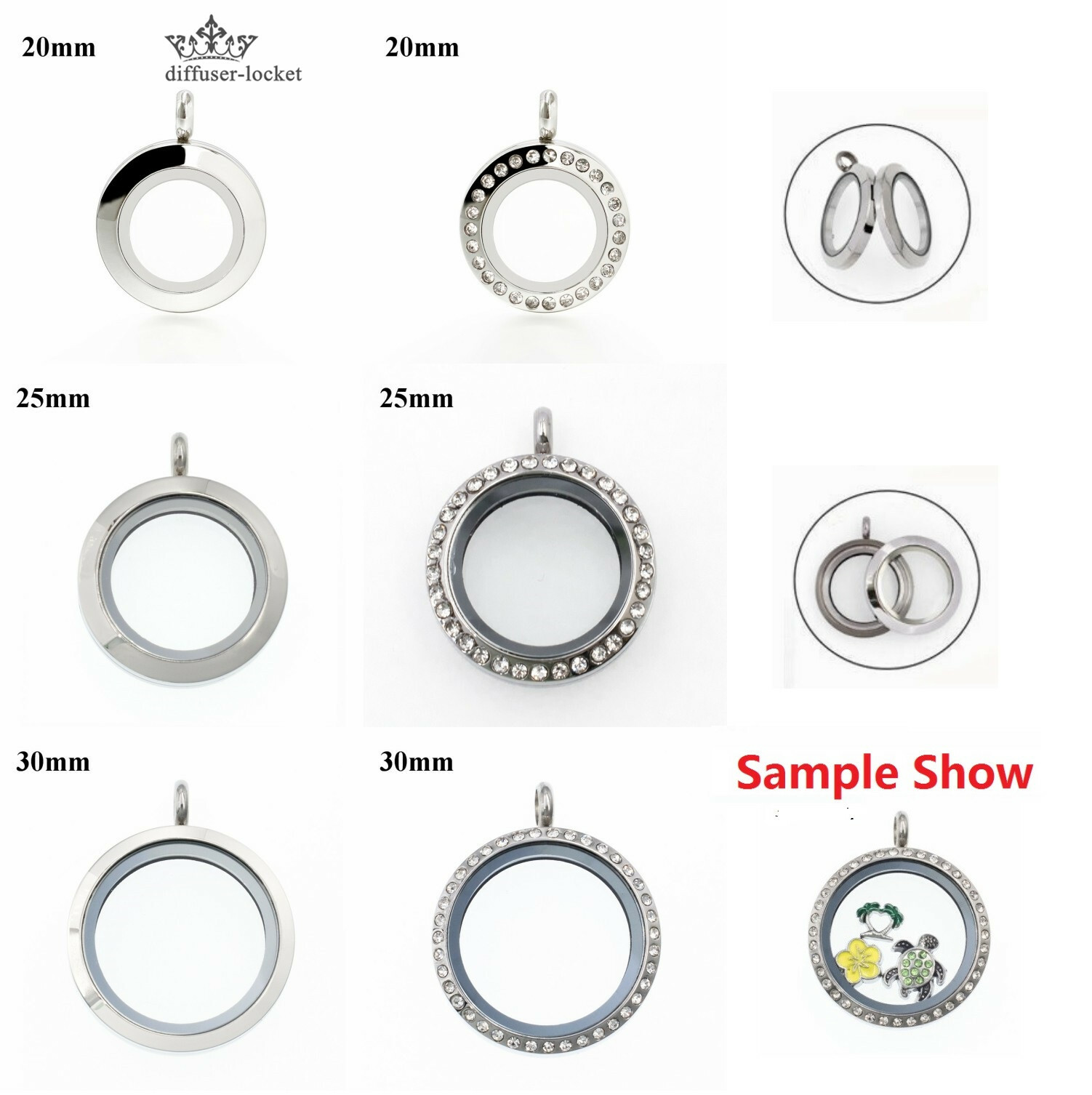 20mm/25mm/30mm Round Pendant Floating  Glass  Living Memory Glass Locket