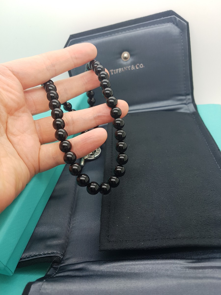 Tiffany & Co. RARE Black 8mm Bead Onyx Toggle 17.5 inches Silver