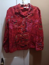 Chico's Rich Embroidered Raw Silk Floral Asian Art-to-Wear Jacket Size 2