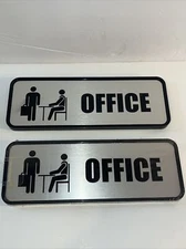 Lot 2 Stick On COSCO Brush Metal “Office” Sign 9x3 Silver/Black 039956982092