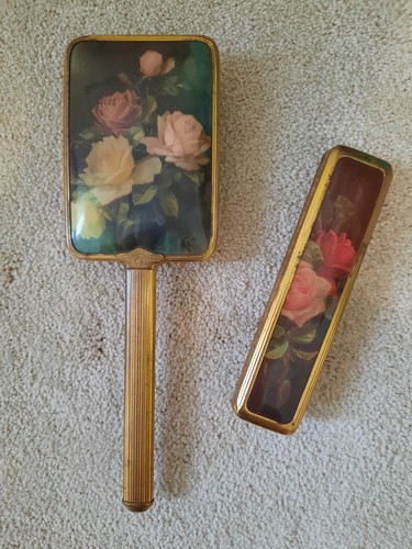 Vintage Hair Brush Set 2 pieces Floral Design - Picture 5 of 8