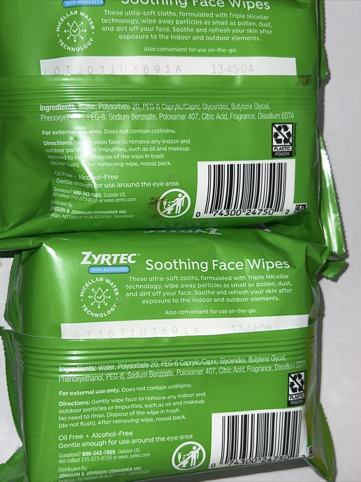 2 Pack Zyrtec Soothing Face Wipes Removes Pollen Dust 50 Towelettes