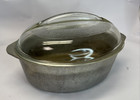 New ListingVintage Club Hammered Aluminum Oval Pot Pan Oven Roaster Glass Lid 12.5” x 9”