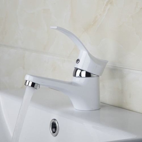 Bathroom Deck Mounted White Painting Single Handle Basin Sink Faucet Mixer Tap - Picture 3 of 10