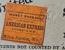 L/S US 1867 American Express Company Mosher AMEX-L336 Label on Money Pkg