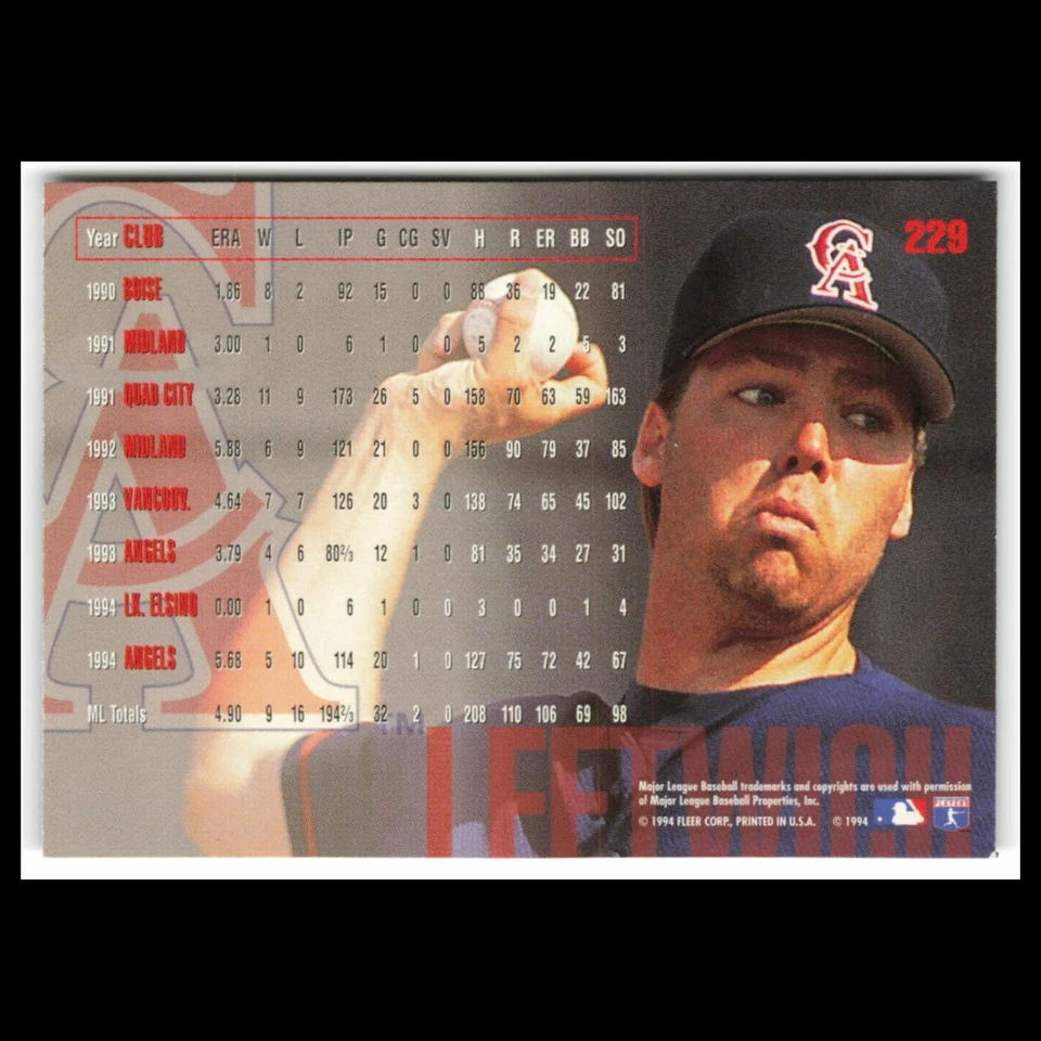 Phil Leftwich #229 1995 Fleer California Angels Baseball Card MLB NM - Image 2 of 3