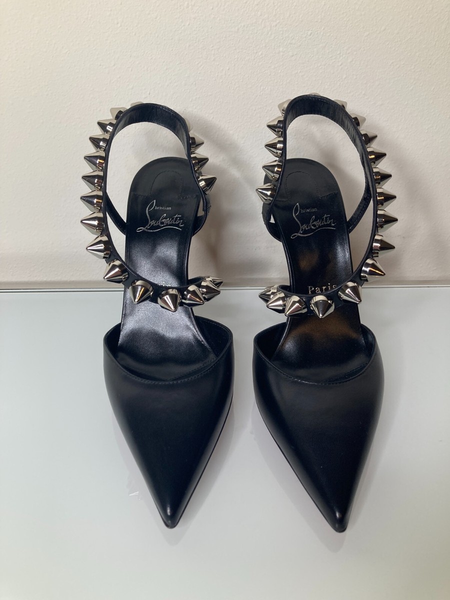 ○★新品 未使用 Christian Louboutin スピキタ 定番スパイク Christian Louboutin Spikita 100 Black Leather Slingback
