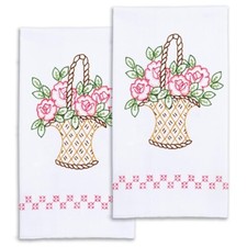 JACK DEMPSEY NEEDLEART Hand Towels Stamped Cross Stitch BASKET OF ROSES