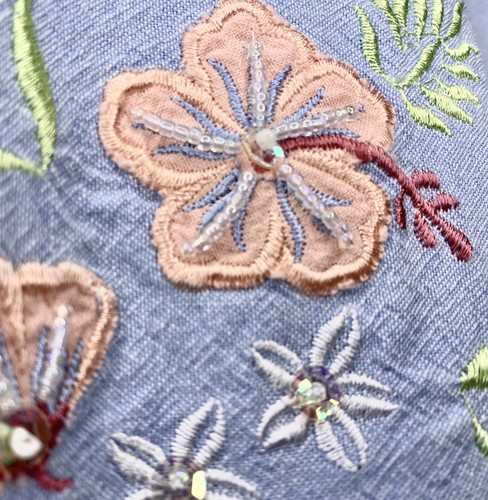 Vintage 90s Jane Ashley Women’s XL Denim Dress With Embroidery Sequins & Beads - Picture 5 of 7