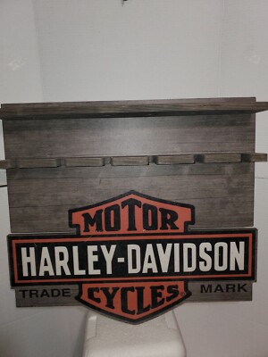 Harley Davidson Authentic logo wooden wine bottle and glass rack RET$180 