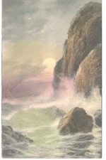 Beautiful Pastel Evening Seascape With Full Moon Gartner & Bender Unposted  2094