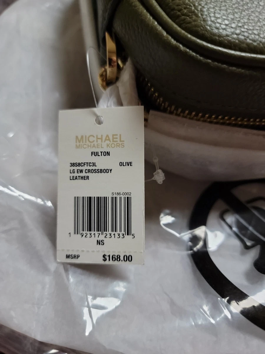 New Michael Kors Fulton Leather Double Zip Crossbody Purse olive MSRP 168.00