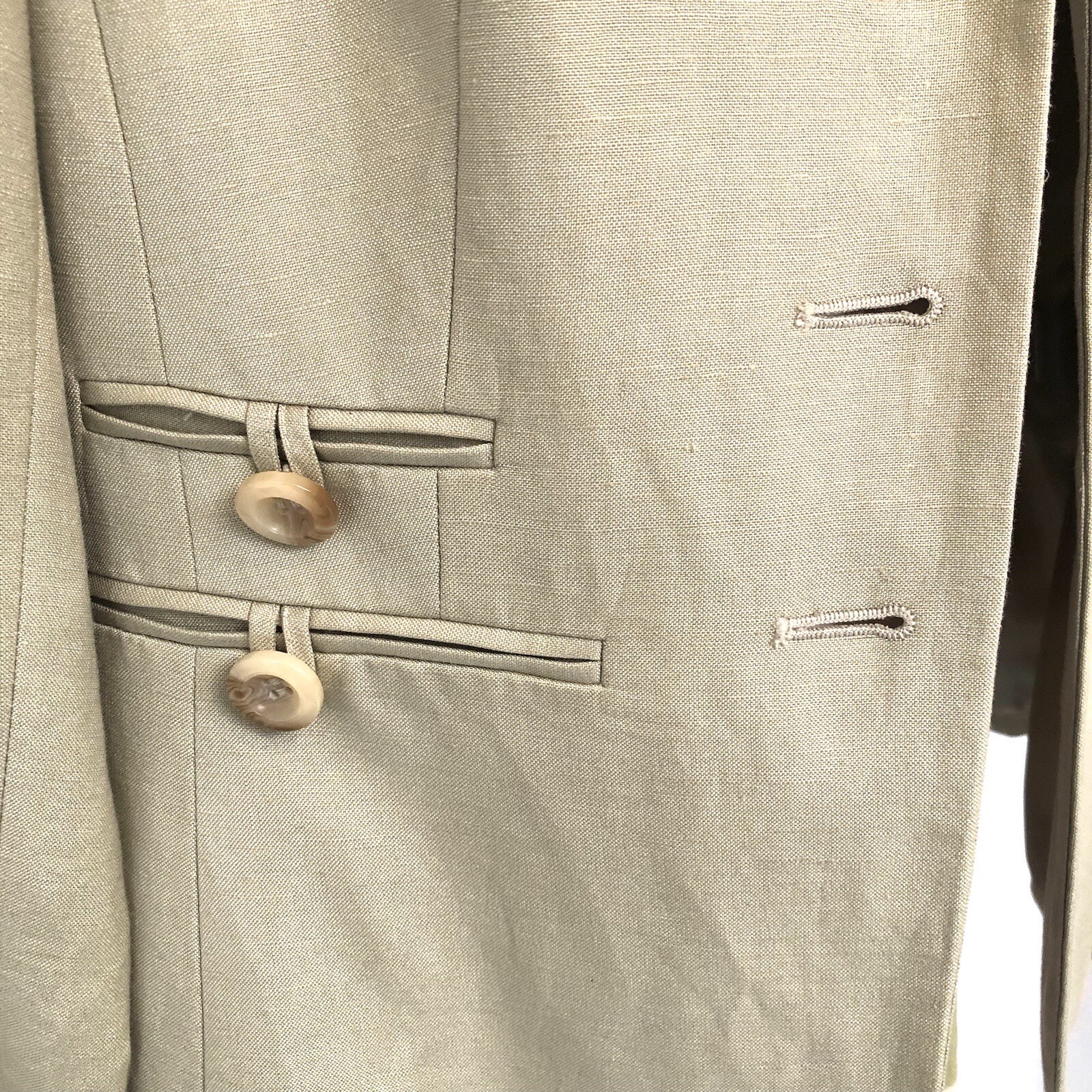 TRAVIS AYERS Linen Blend Blazer Skirt Suit Khaki and Floral - 6