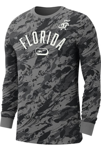 Florida Gators Men's Nike Crew-Neck Long-Sleeve T-Shirt Gray All Over Medium NWT
