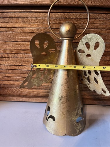 VINTAGE METAL GOLD ANGEL FIGURINE 16" TALL 11" WIDE - Picture 6 of 7