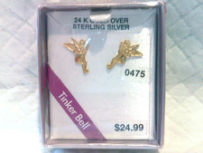 Adorable 24 K Gold over Sterling Silver Tinker Bell Stud earrings read 