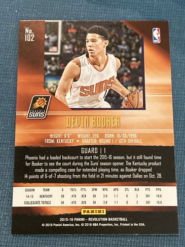 E49 2015-16 Devin Booker Panini Revolution Nova Rookie Rc #102 Phoenix Suns - Picture 2 of 2