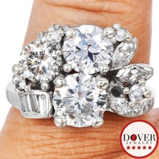 Vintage Deco 3.74cts Diamond Platinum Cluster Cocktail Band Ring 7.4 Grams NR