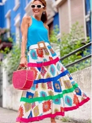 ZARA MULTICOLOURED LONG PRINTED SKIRT SIZE M 7638/005 BLOGGERS FAVOURITE
