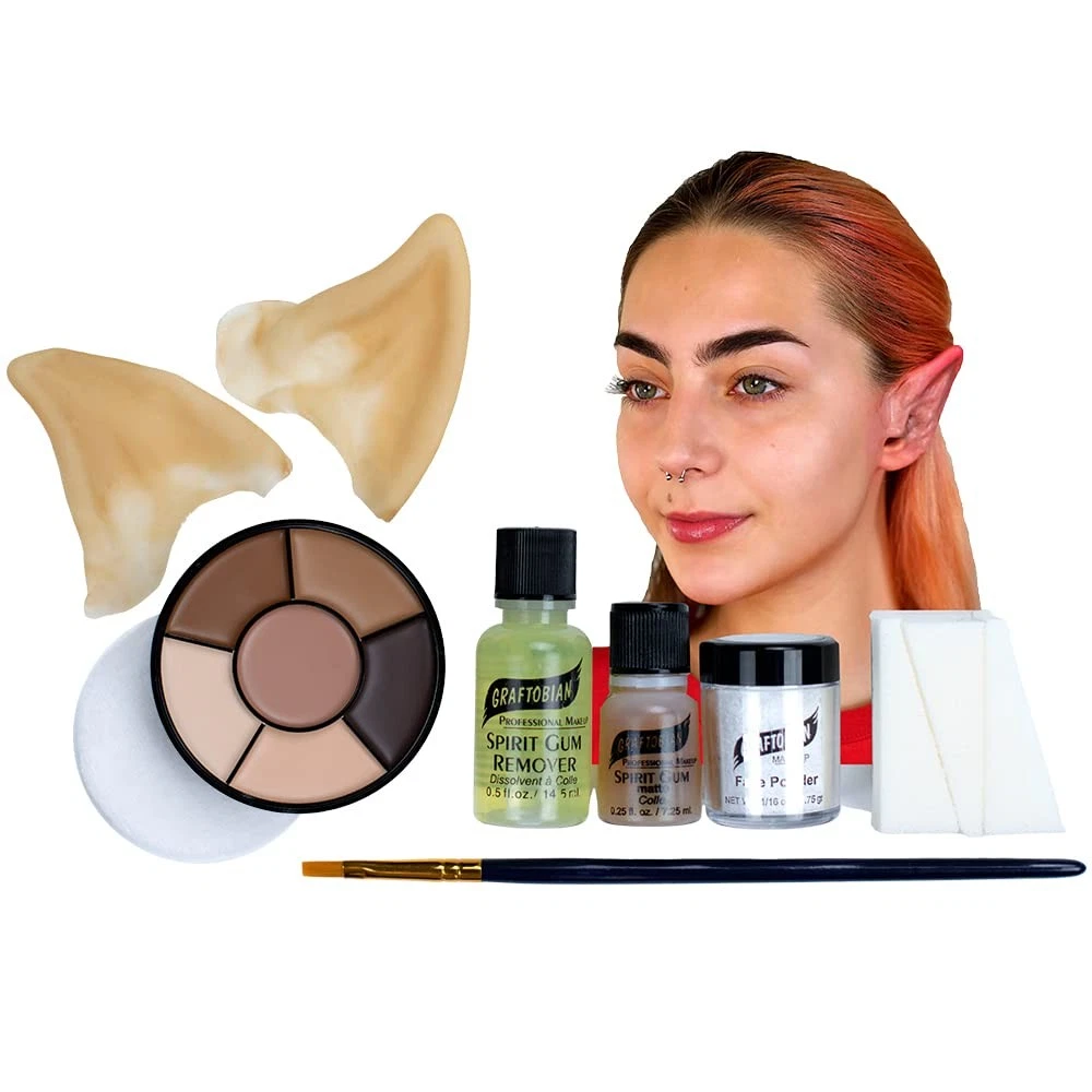 Forest Nymph Ear Makeup Kit with Elf Ears and Professional Cosmetics Essentials