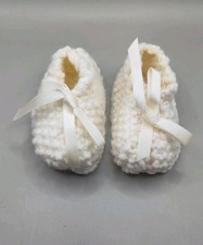 Vintage Hand Made Crocheted Baby Booties Ivory