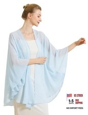 Women's Chiffon Shawl with Armholes Lightweight Sheer Cardigan Wrap Baby Blue