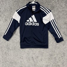 Adidas Track Jacket Kids 7 Blue White Zip 3-Stripes Preppy Athleisure Soccer