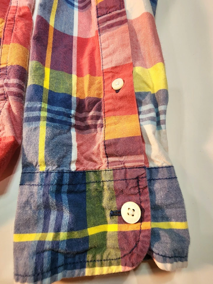 Camisa de vestir Hollister para niños azul y coral multicolor con botones manga larga... Foto 2 de 4