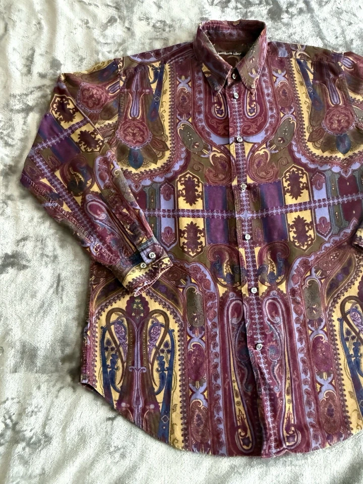 Northern Isles 佩斯利灯芯绒纽扣衬衫男式 M 码长袖西部 — 第 4/4 张图片