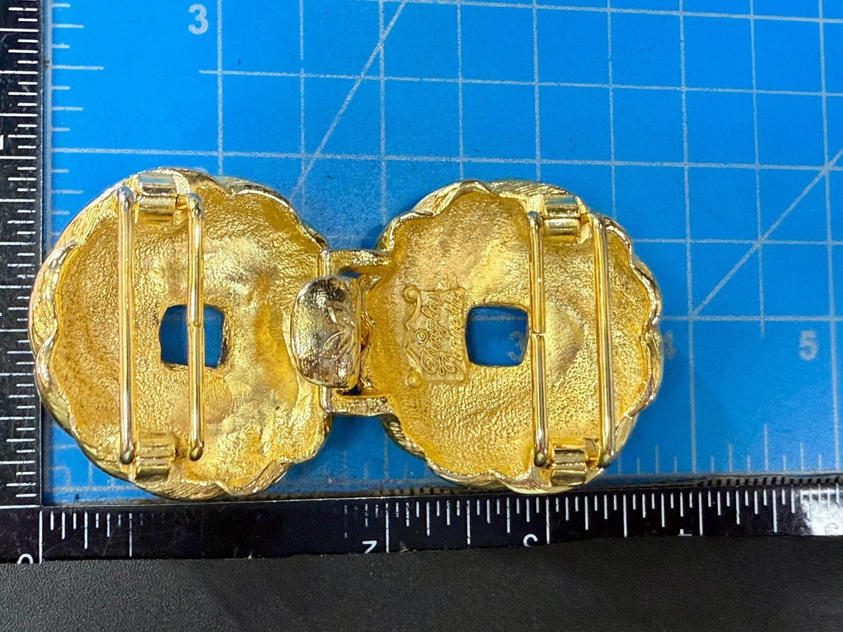 Vintage Paquette Interlocking Belt Buckle Gold Tone Signed 2 Piece Paquette Signed Interlocking Two Piece Vintage Gold Tone  main image 3