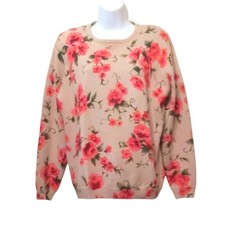 Vintage Floral Cardigan Sweater Beading Tan Pink Long Sleeve Granny M