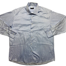 Valentino Dress Shirt Mens 2XL (44.5) White Blue Long Sleeve Stripe Button Up